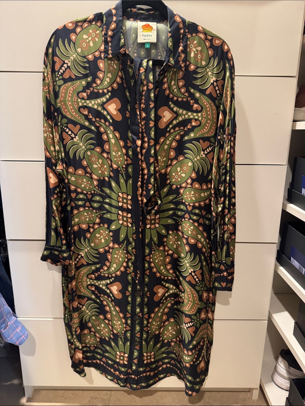 Farm Rio Green Paisley Button-Front Shirt Dress
